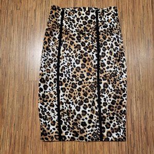 Satin high-waisted Leopard Print pencil skirt gold zipper